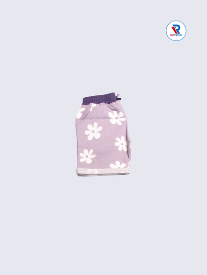 Girls' Regular Fit Lavender Shorts with Floral Patterns