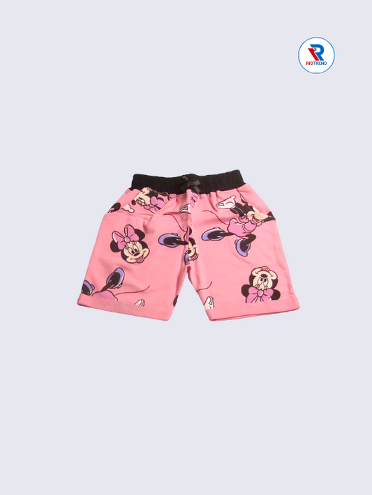 Girls Regular Fit Cotton Shorts in Pink with Playful Prints