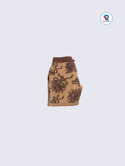 Girls' Regular Fit Cotton Shorts in Fenugreek Featuring Playful Prints