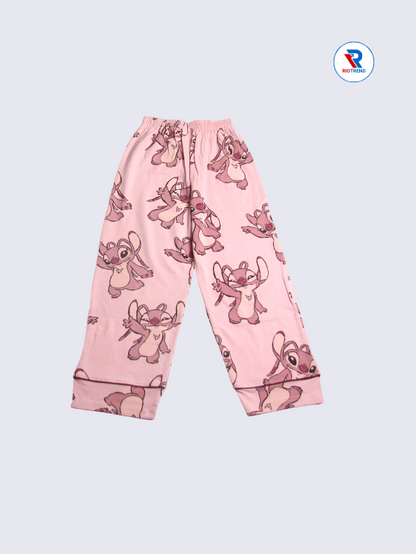 Girls Night Suit Set: Light Pink Top and Pyjama Pants