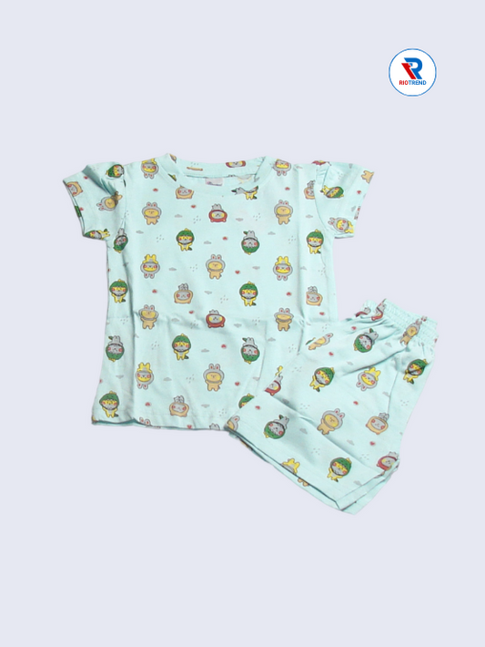 Newborn Baby Girls Co-Ord Set: Sleeve T-Shirt with Shorts in Cyan