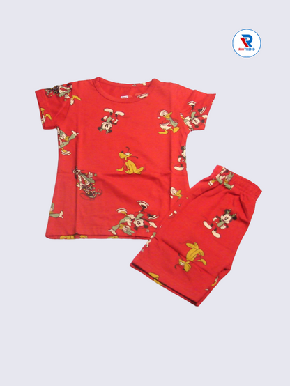 Girls' Co-Ord Set: Bright Red T-Shirt with Matching Shorts