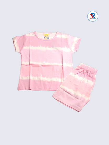 Girls Light Pink Cotton Co-Ord Outfit: Fashionable Top and Shorts