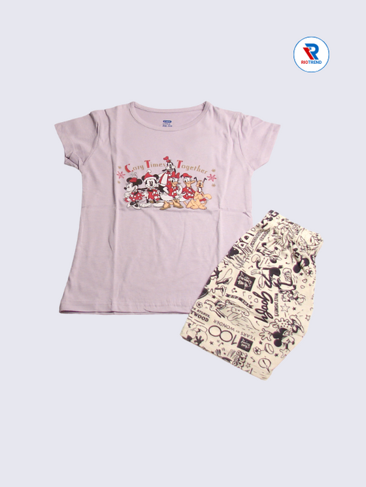 Girls Clothing Set: Cotton Half Sleeve T-Shirt with Shorts in Mauve