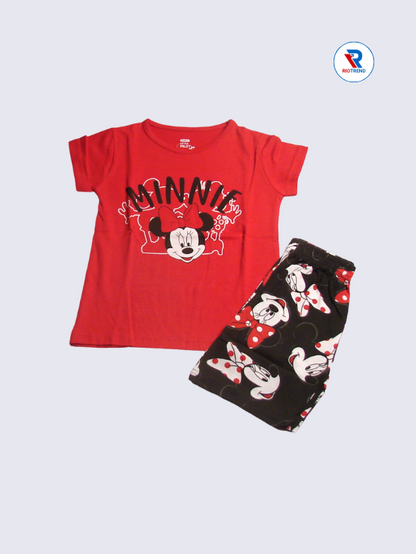 Girls Clothing Set: Safflower Red Cotton Half Sleeve T-Shirt with Shorts Combo