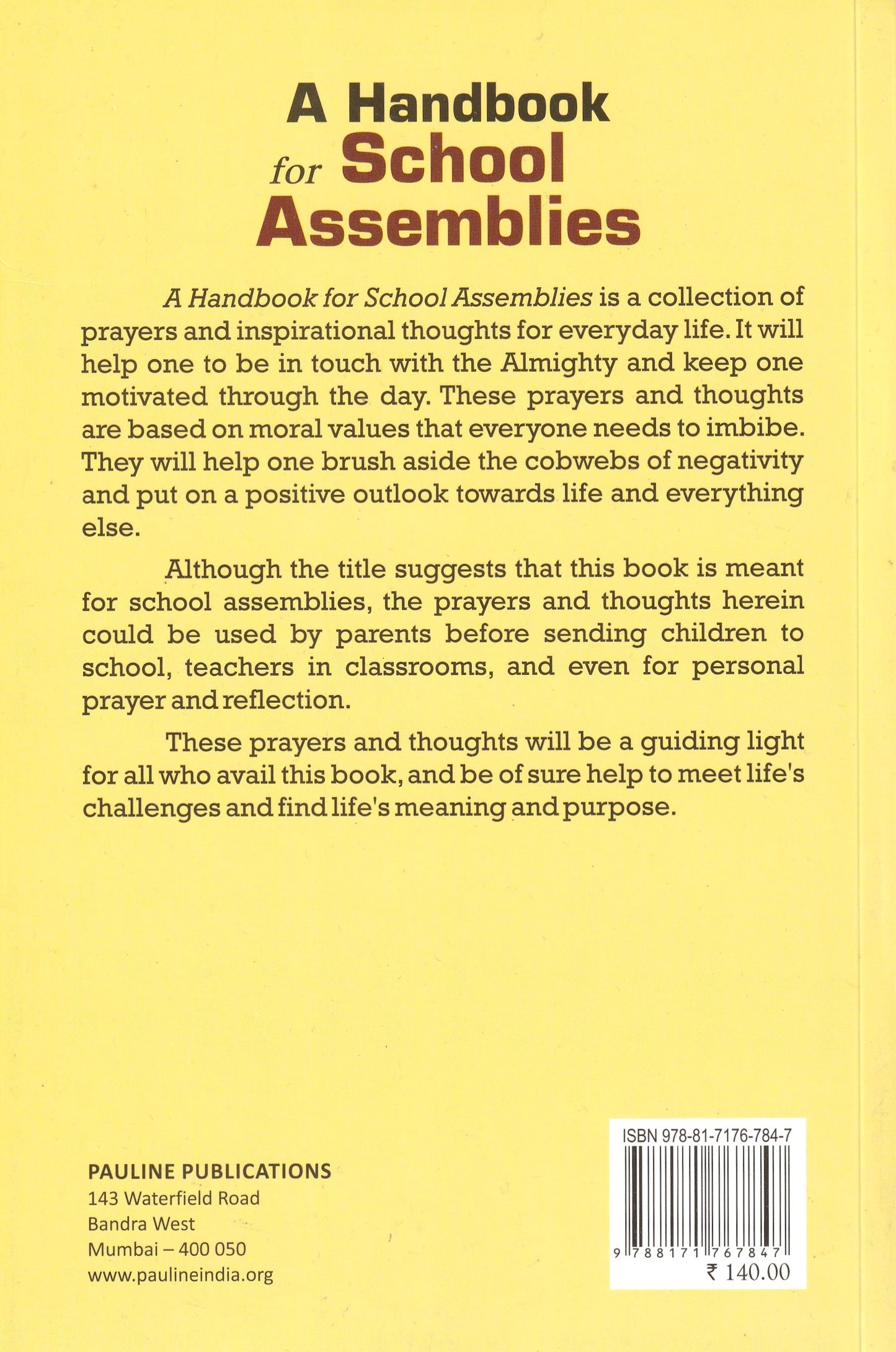 A Handbook for School Assemblies - Prayers and Inspirational Thoughts (English, Paperback, Miriam N FSP)