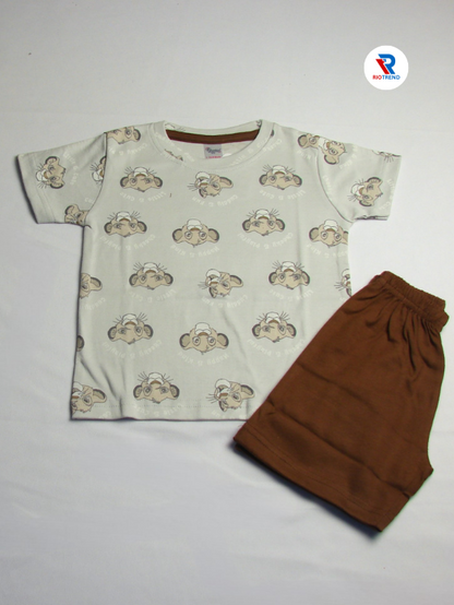 New Born Baby Boys Set Cotton T-Shirt and Brown Trouser