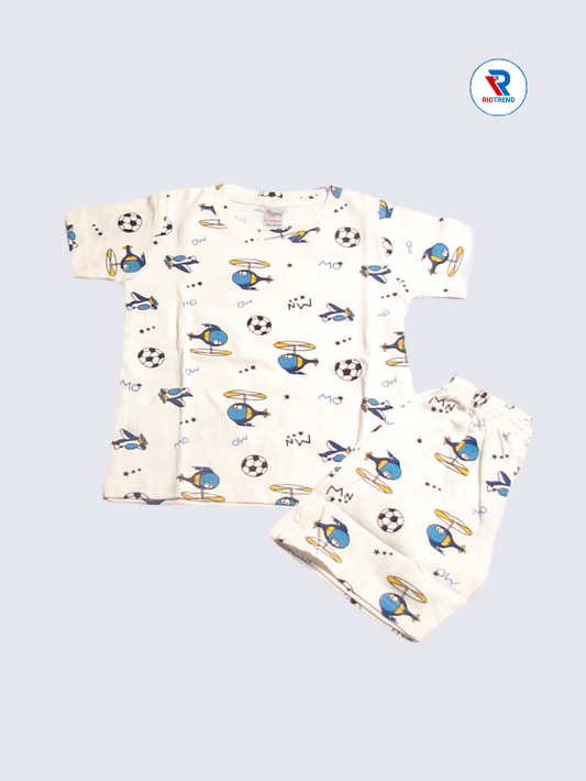 Baby boy's cream t-shirt and shorts co-ord set, designed for ages 18-24 months, perfect for warm weather