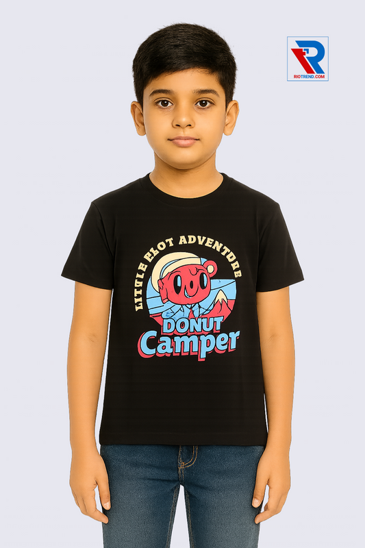 Boys' Round Neck Cotton Half Sleeve Black Little
