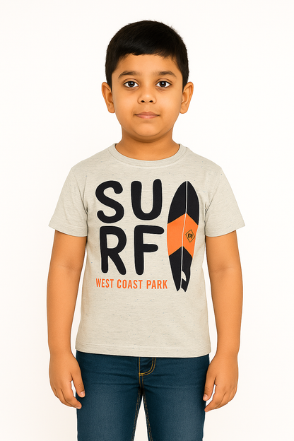 Boys' Round Neck Cotton Half Sleeve Cream T-Shirt
