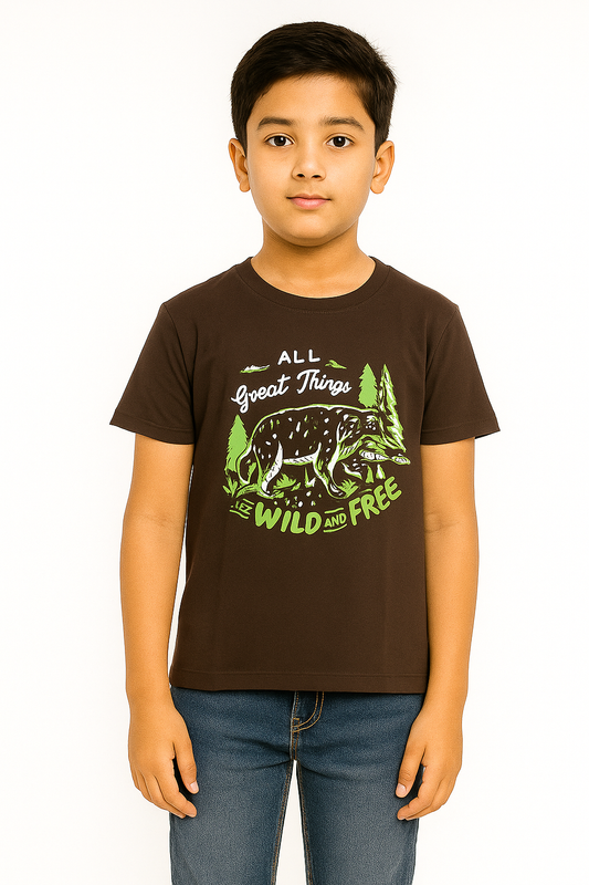 Boys' Round Neck Cotton Half Sleeve Dark Burgundy
