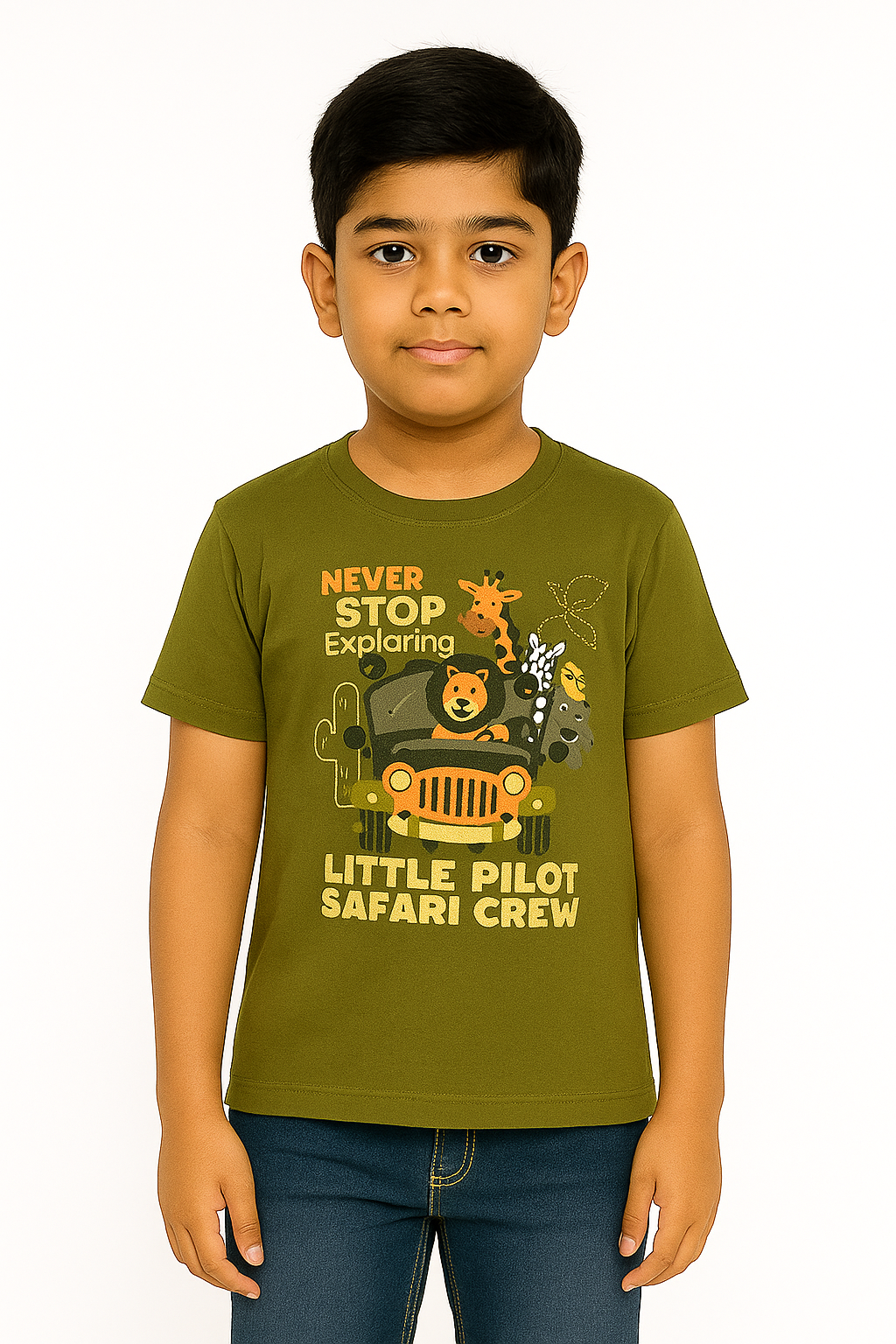 Boys' Round Neck Cotton Half Sleeve Never Stop Exploring T-Shirt