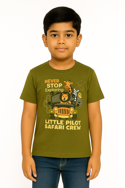 Boys' Round Neck Cotton Half Sleeve Never Stop Exploring T-Shirt
