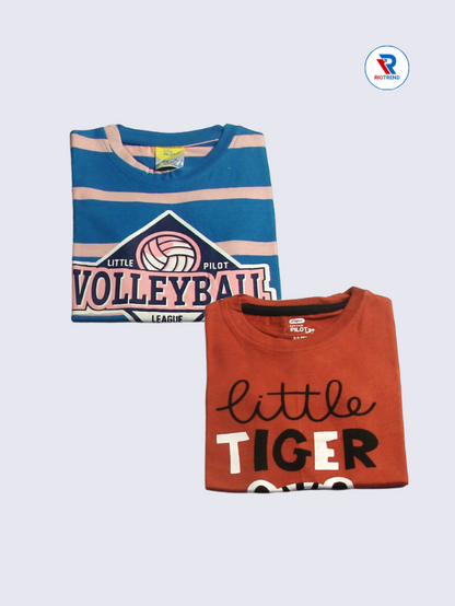 Boys Sleeveless Cotton T-Shirt Combo (Pack of 2) - Trendy Blue and Brown Color