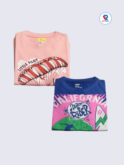 Boys Sleeveless Cotton T-Shirt Combo (Pack of 2) - Bright Peach and Blue Color