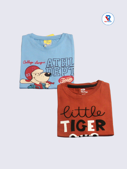 Boys Sleeveless Cotton T-Shirt Combo (Pack of 2) - Sporty Steel Blue and Brown Color