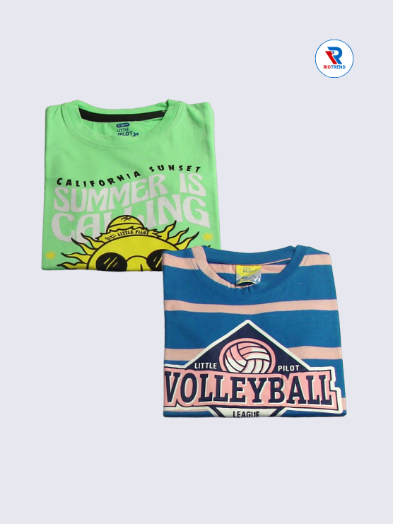 Boys Sleeveless Cotton T-Shirt Combo (Pack of 2) - Timeless Light Green and Blue Color