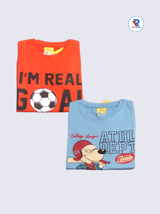 Boys Sleeveless Cotton T-Shirt Combo (Pack of 2) - Vibrant Red and Steel Blue Color