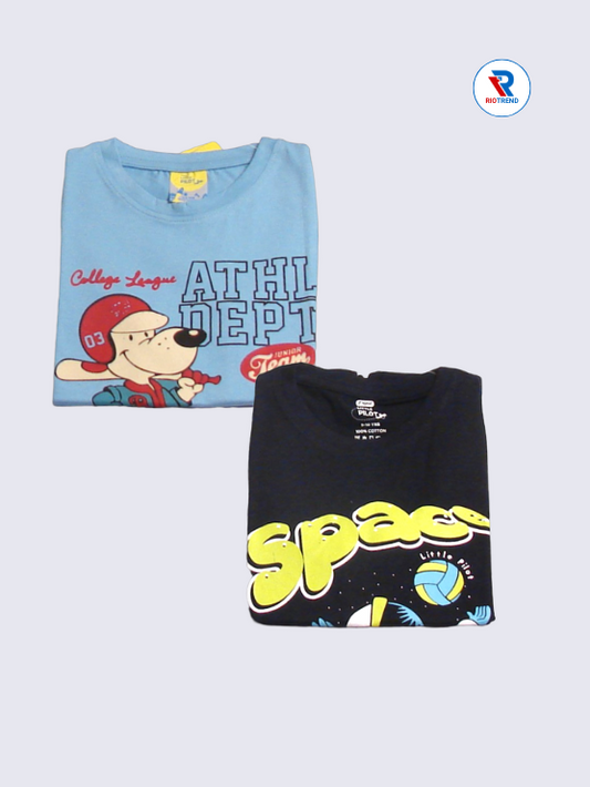 Boys Sleeveless Cotton T-Shirt Combo (Pack of 2) - Fiery Steel Blue and Jet Black Color
