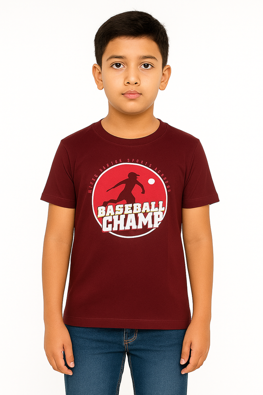 Boys' Round Neck Cotton Half Sleeve Maroon