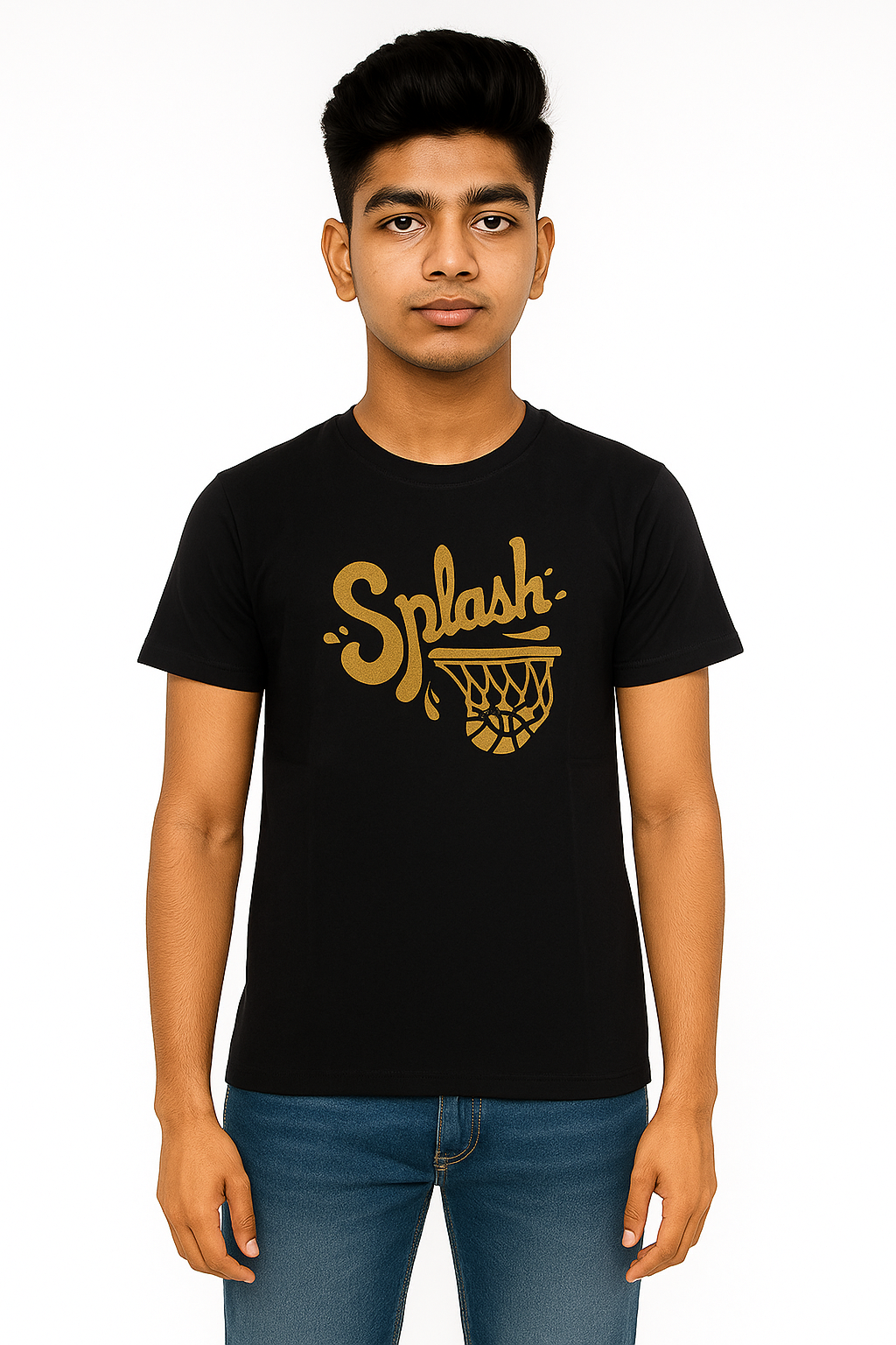 Boys' Cotton Half Sleeve T-Shirt Black & Gold