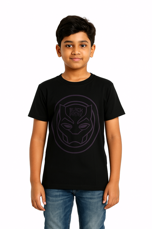 Boys' Round Neck Cotton Half Sleeve Black T-Shirt
