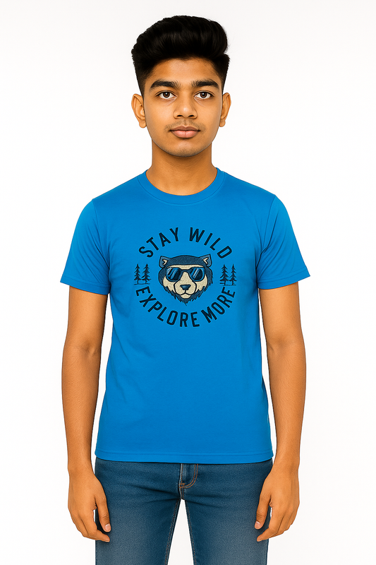 Boys' Cotton Half Sleeve T-Shirt Blue & White
