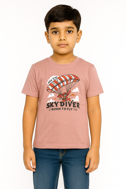 Boys' Round Neck Cotton Half Sleeve Coral Pink
