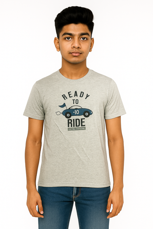Boys' Cotton Half Sleeve T-Shirt Gray & Blue