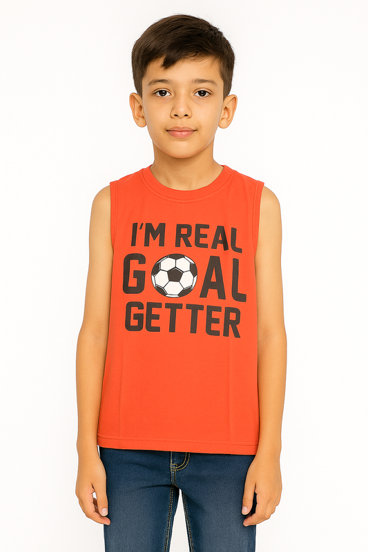 Boys' Cotton Sleeveless Red with Black T-Shirt