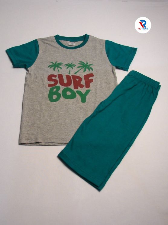 Boys 3/4 Set Half Sleeve Gray and Dark Green