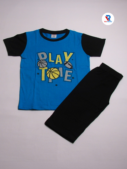 Boys 3/4 Set Half Sleeve Blue and Black Color