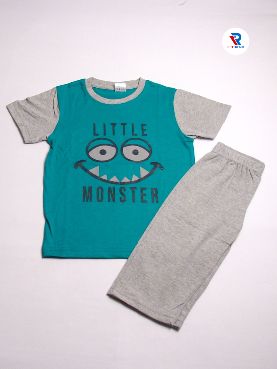 Boys 3/4 Set Half Sleeve Dark Green and Gray Color