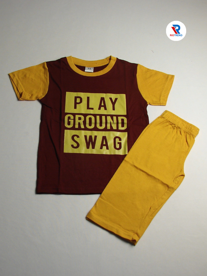 Boys 3/4 Set Half Sleeve Maroon and Yellow Color