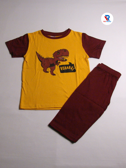 Boys 3/4 Set Half Sleeve Mustard and Maroon Color