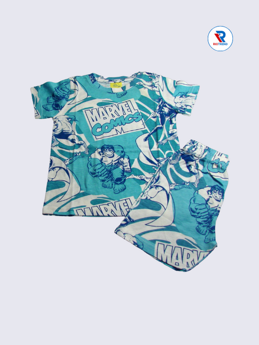 Boys Co-Ord Set 02-03Yrs Cyan and White Color RioTrend