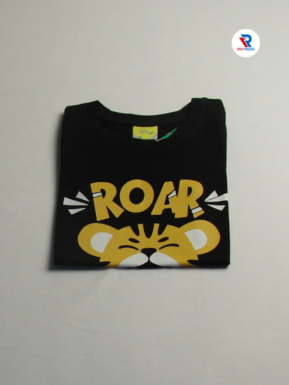 Boys' Round Neck Cotton Half Sleeve Black Roar T-Shirt