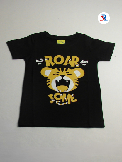 Boys' Round Neck Cotton Half Sleeve Black Roar T-Shirt