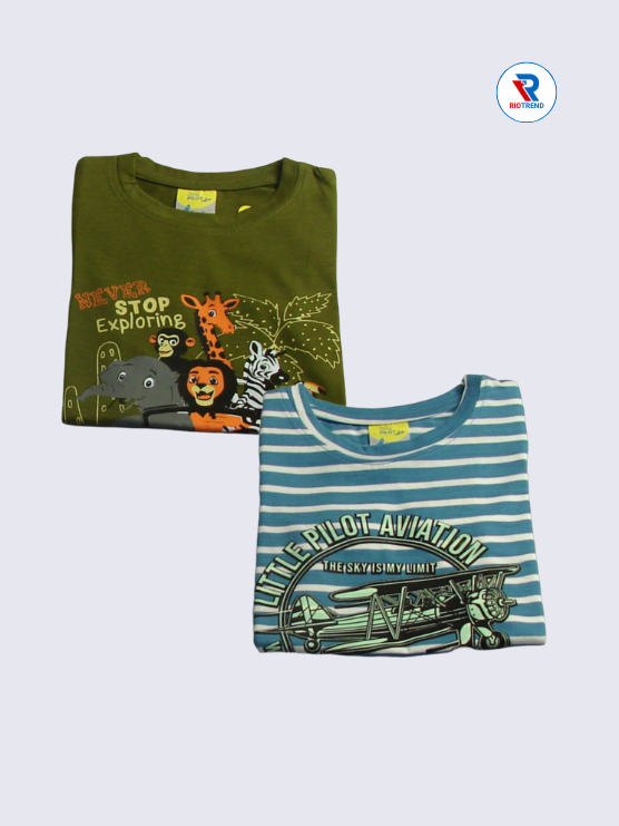 Boys Half Sleeve Cotton T-Shirt Combo (Pack of 2) - Classic Dark Green and Cyan Color