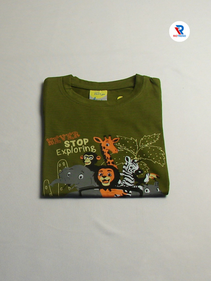 Boys' Round Neck Cotton Half Sleeve Never Stop Exploring T-Shirt