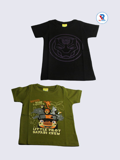 Boys Half Sleeve Cotton T-Shirt Combo (Pack of 2) - Cool Purple and Dark Green Color