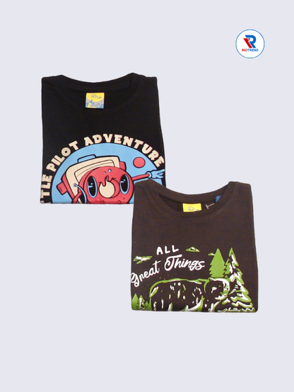 Boys Half Sleeve Cotton T-Shirt Combo (Pack of 2) - Brave Black and Dark Burgundy Color