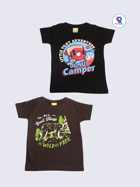 Boys Half Sleeve Cotton T-Shirt Combo (Pack of 2) - Brave Black and Dark Burgundy Color