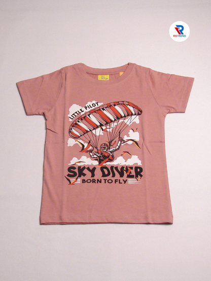 Boys' Round Neck Cotton Half Sleeve Coral Pink