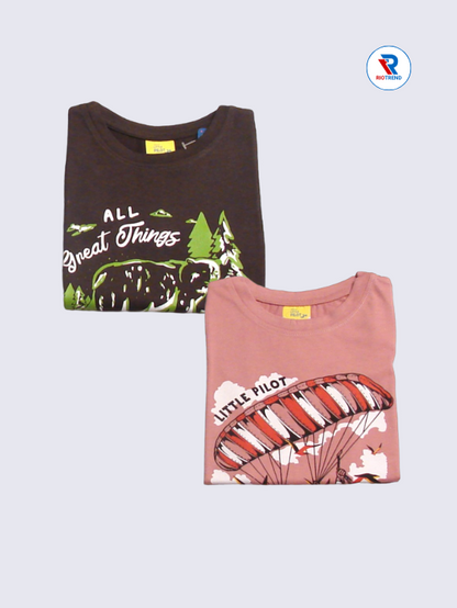 Boys Half Sleeve Cotton T-Shirt Combo (Pack of 2) - Smart Dark Burgundy and Coral Pink Color