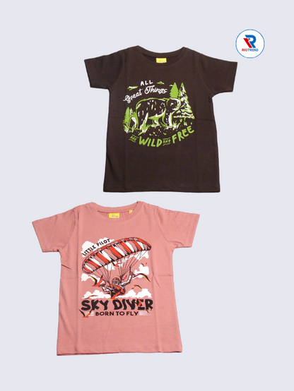 Boys Half Sleeve Cotton T-Shirt Combo (Pack of 2) - Smart Dark Burgundy and Coral Pink Color