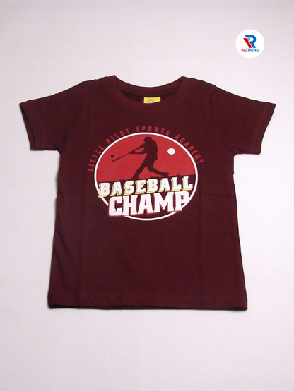 Boys' Round Neck Cotton Half Sleeve Maroon