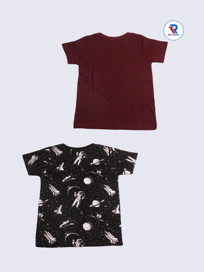 Boys Half Sleeve Cotton T-Shirt Combo (Pack of 2) - Energetic Maroon and Black Color