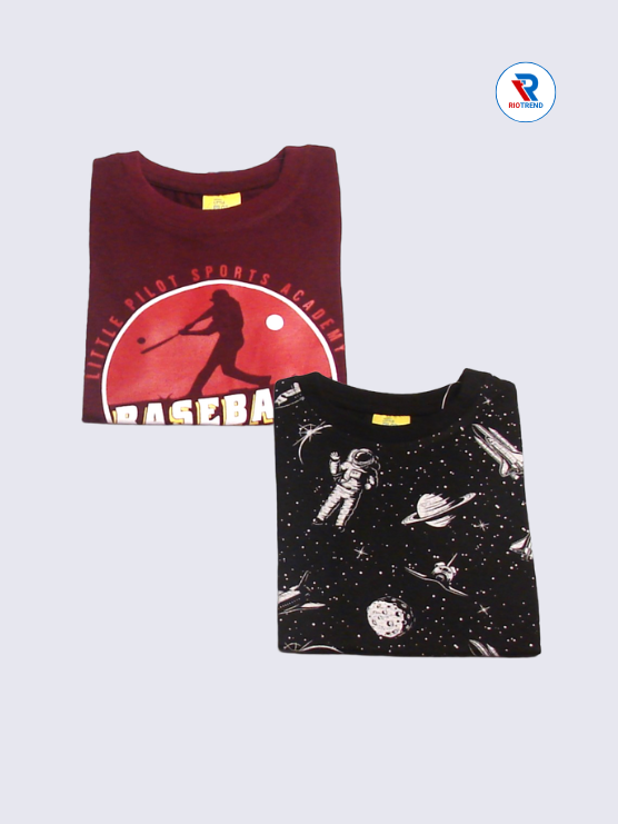 Boys Half Sleeve Cotton T-Shirt Combo (Pack of 2) - Energetic Maroon and Black Color