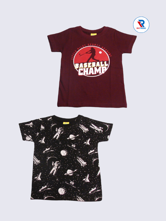 Boys Half Sleeve Cotton T-Shirt Combo (Pack of 2) - Energetic Maroon and Black Color
